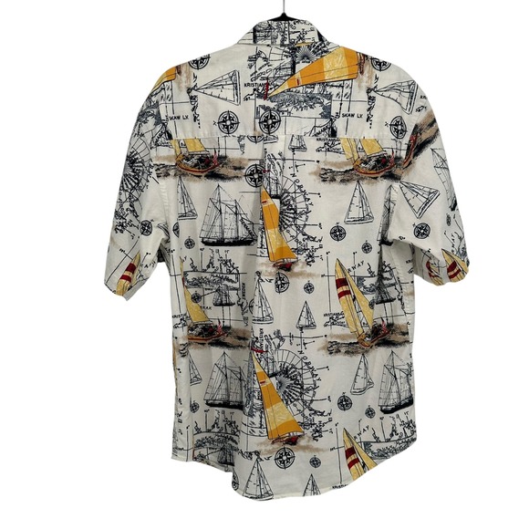 Puritan Men's Medium Sailing Ship Map Print Short Sleeve Button Up Shirt Cotton - Picture 4 of 6